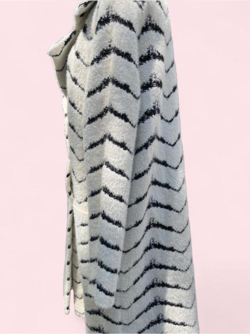Love Stitch White and Black Striped Fuzzy Long Cardigan - Picture 5 of 6